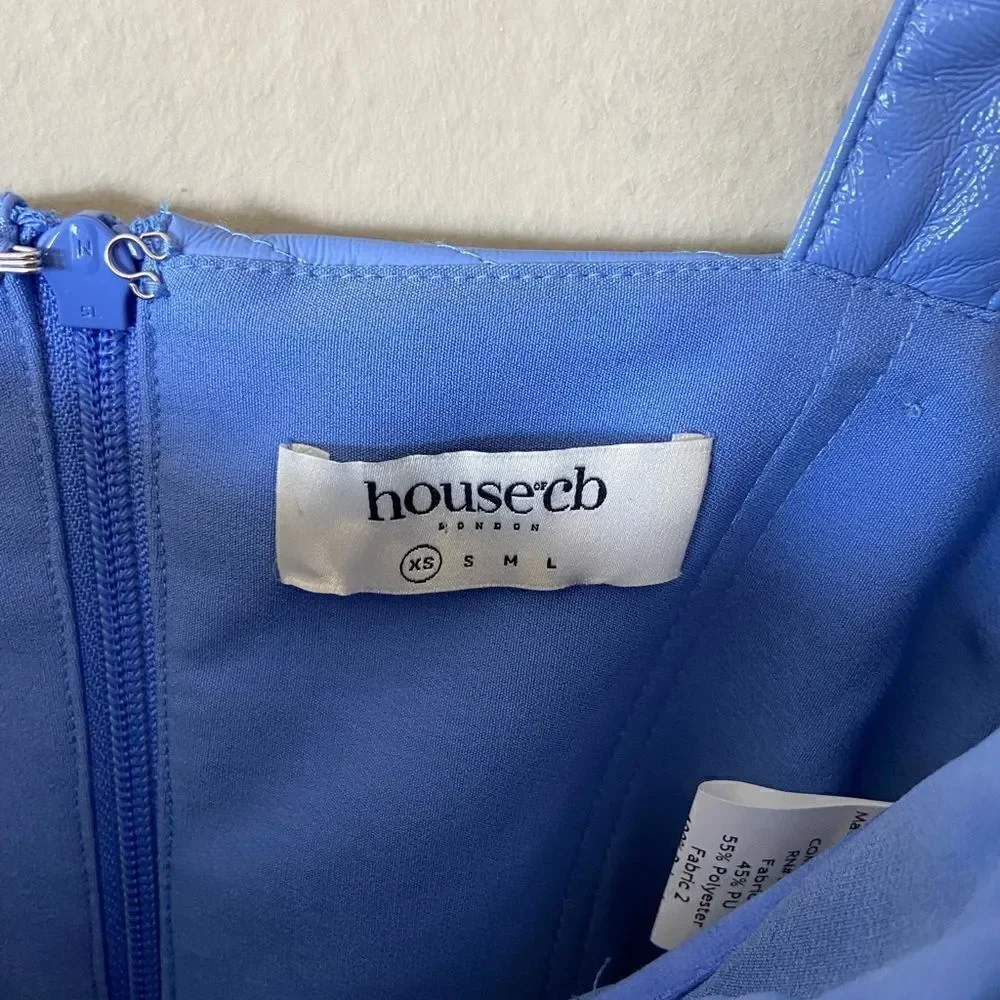 House Of Cb Melissa Vegan Leather Cornflower Blue Crop Top Corset Size XS